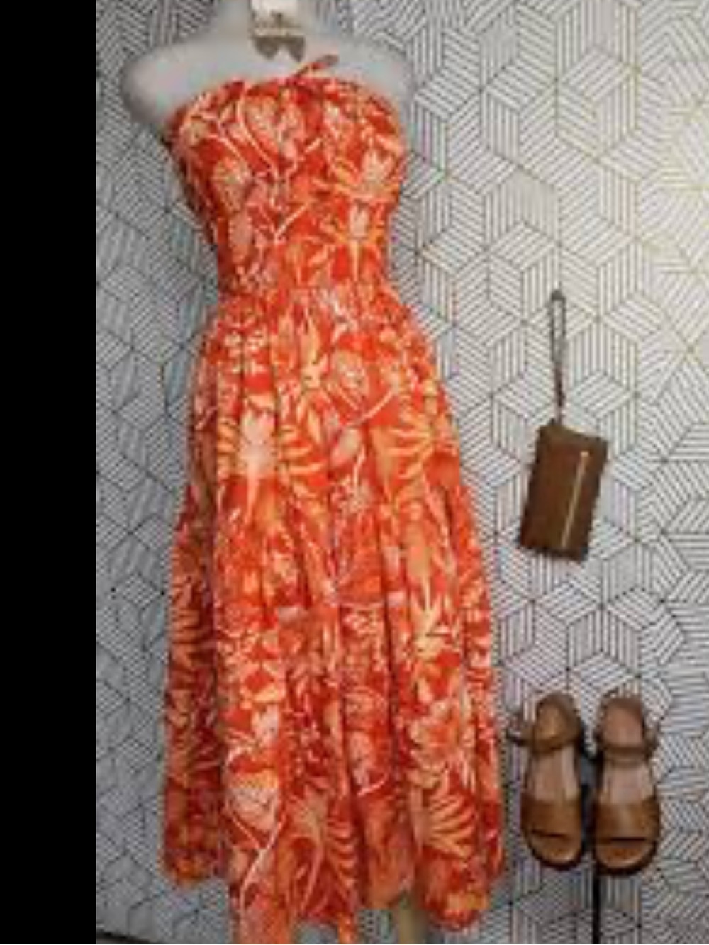 Women's Orange Tropical Strapless Maxi Dress